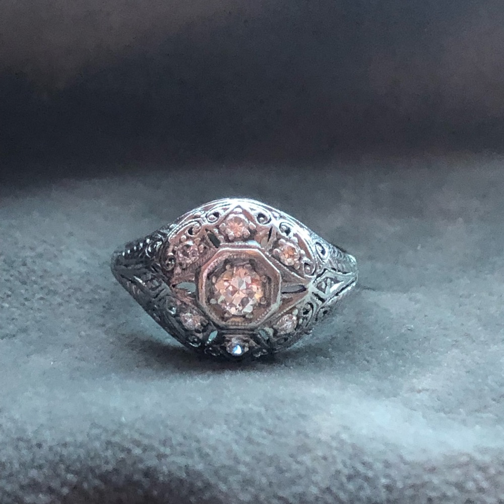 Antique platinum 14k diamond ring - Picture 3 of 13